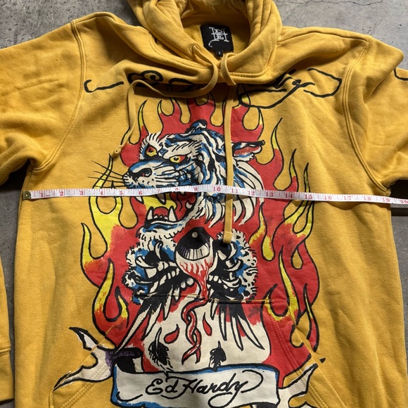Ed Hardy Men’s Mustard Yellow Dragon Tattoo Hoodie Sz S Y2k Grunge Hipster - Picture 5 of 8